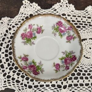 Floral Saucer with Gold Trim